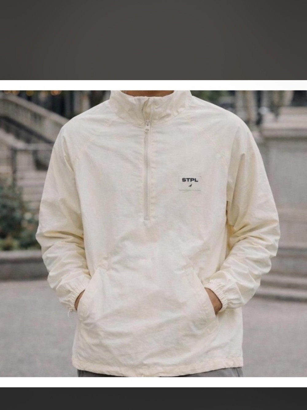 Staple Pigeon STPL Men’s Half Zip Windbreaker jacket cream Style 16081 Sz L